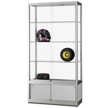 Aspire WME 1000 Glass Display Cabinet with Storage Silver - Display Cabinets Direct