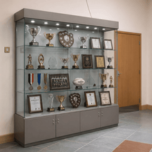 School Trophy Glass Display Cabinet with cupboard - 2m Wide x 2.1m High - Display Cabinets Direct